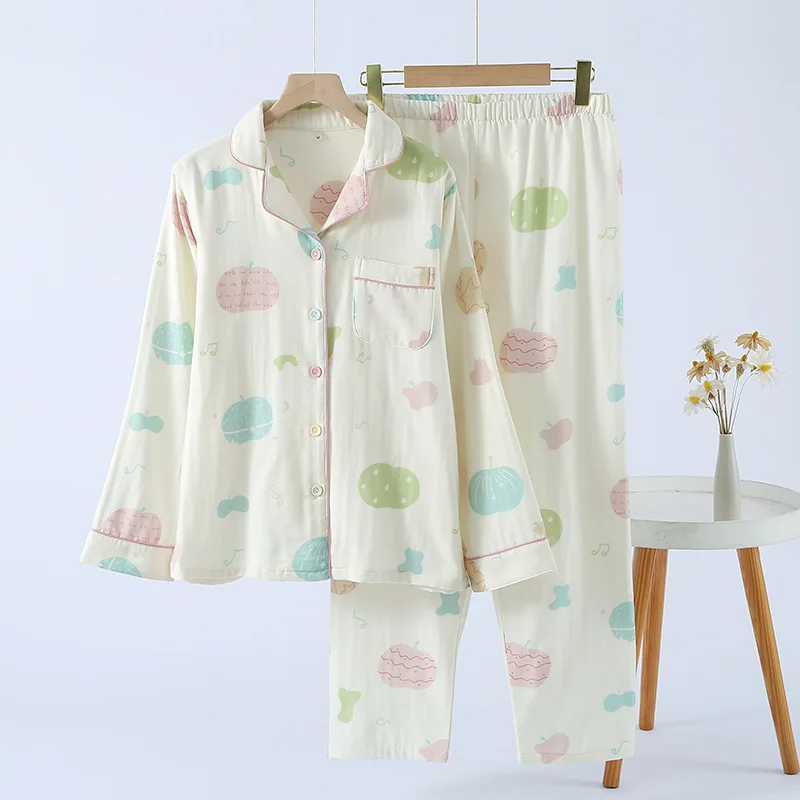 2025 New Spring and Autumn Women's Sleepwear Long Sleeve Long Pants Two Piece Set 100% Cotton Cardigan Sweet Home Clothing Set
2025 New Spring and Autumn Women's Sleepwear Long Sleeve Long Pants Two Piece Set 100% Cotton Cardigan Sweet Home Clothing Set