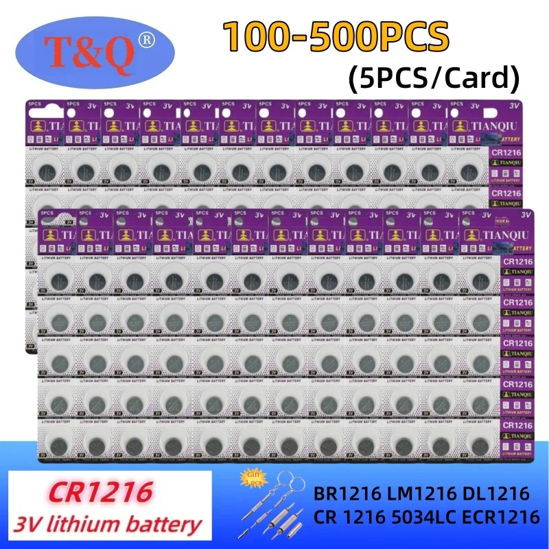 100-500PCS 3V CR1216 Lithium Button Battery BR1216 LM1216 DL1216 CR 1216 5034LC ECR1216 Coin Cell Watch Batteries for Toy Remote
100-500PCS 3V CR1216 Lithium Button Battery BR1216 LM1216 DL1216 CR 1216 5034LC ECR1216 Coin Cell Watch Batteries for Toy Remote