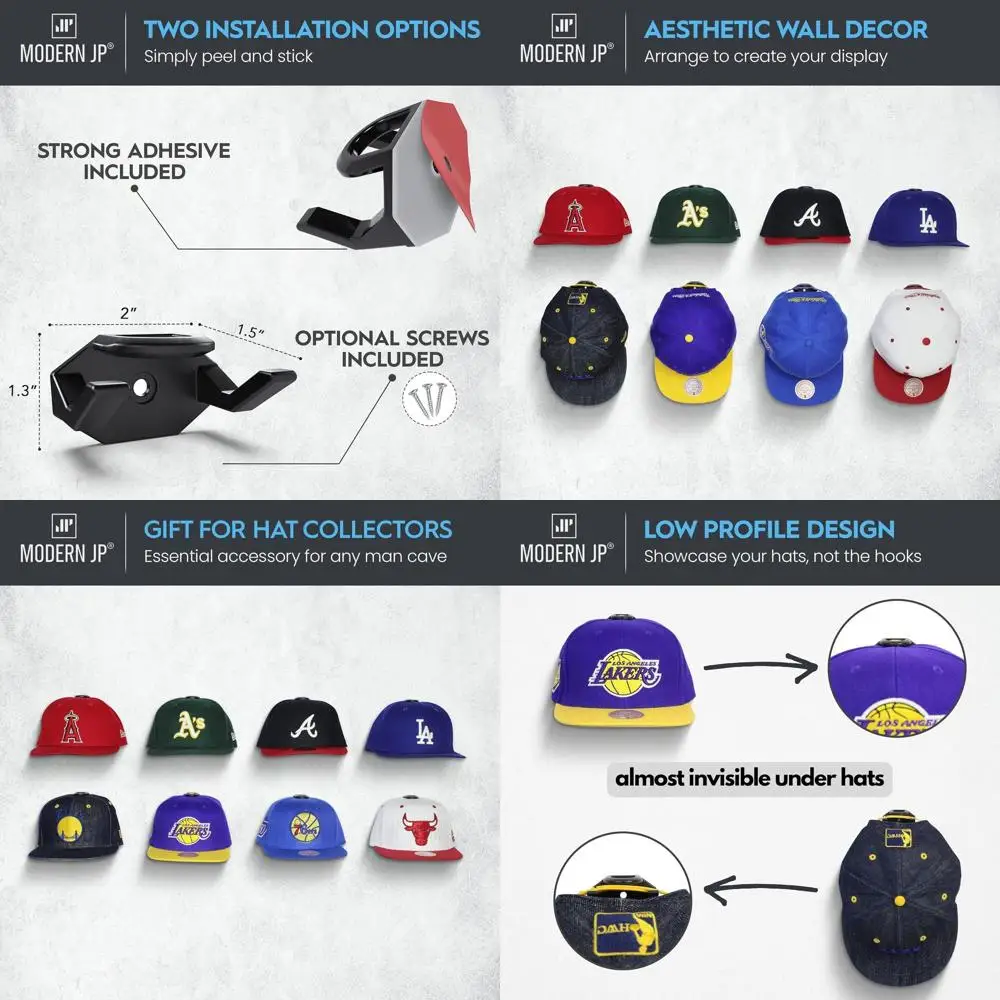 Набор из 32 самоклеящихся крючков для шляп - прочное крепление, минималистичная настенная вешалка для головных уборов, запатентованная конструкция, черный цвет
Набор из 32 самоклеящихся крючков для шляп - прочное крепление, минималистичная настенная вешалка для головных уборов, запатентованная конструкция, черный цвет