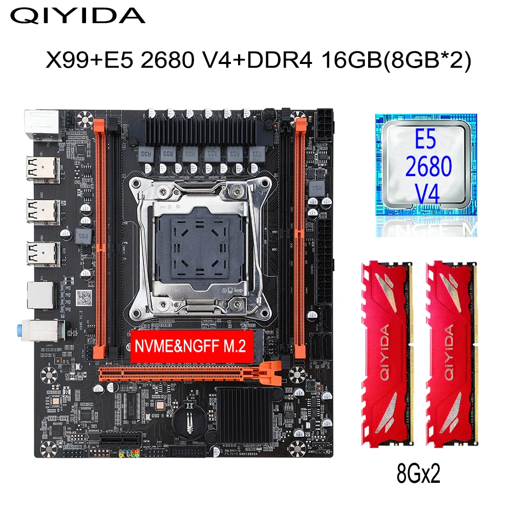 QIYIDA X99 Gaming Motherboard Kit with Xeon E5 2680 V4 DDR4 16GB=8Gx2 RAM M.2 NVME NGFF SATA USB for Desktop PC
QIYIDA X99 Gaming Motherboard Kit with Xeon E5 2680 V4 DDR4 16GB=8Gx2 RAM M.2 NVME NGFF SATA USB for Desktop PC