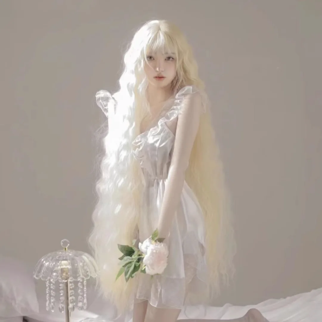 Long Wig Light Blonde Curly Wig Full Head Cosplay Wig Water Wave Lolita Hairpiece Lace Front 100cm Heat Resistant Synthetic
Long Wig Light Blonde Curly Wig Full Head Cosplay Wig Water Wave Lolita Hairpiece Lace Front 100cm Heat Resistant Synthetic