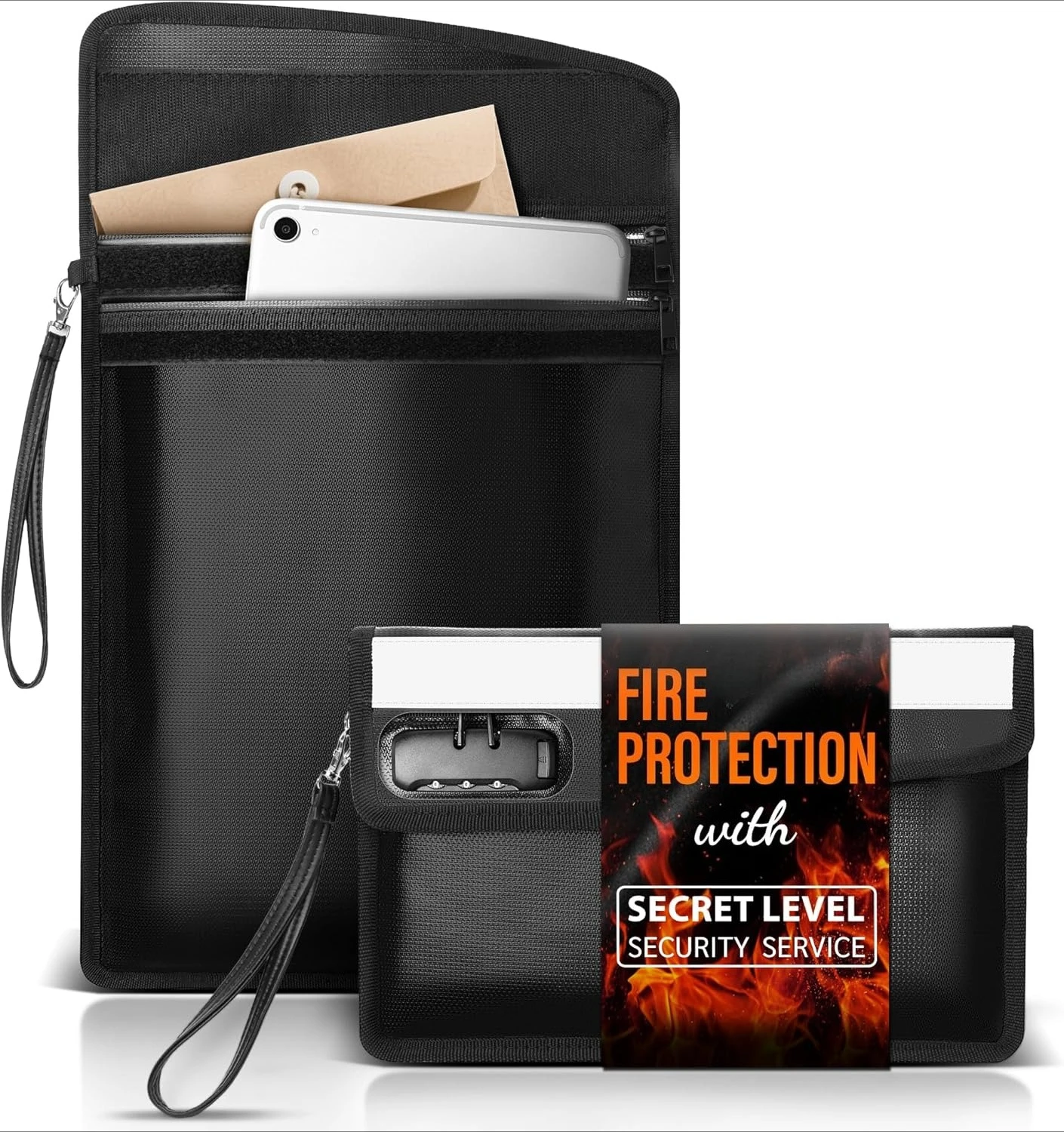 Fireproof document bag set (with lock, 2-pack), (14.7x11.5 and 11.1x7.4 inches)
Fireproof document bag set (with lock, 2-pack), (14.7x11.5 and 11.1x7.4 inches)