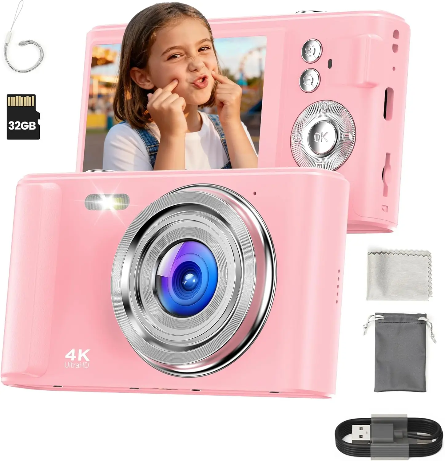 4K Digital Camera for Kids: 48MP Pink Compact Camera with 16X Zoom - Perfect Gift for Girls Ages 6-10
4K Digital Camera for Kids: 48MP Pink Compact Camera with 16X Zoom - Perfect Gift for Girls Ages 6-10
