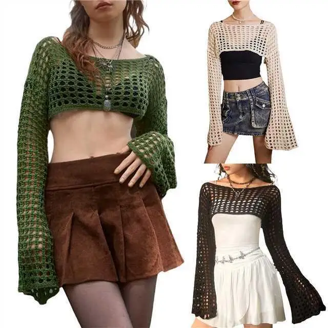 Women's Sunscreen Cover Shirt round Neck Long Sleeve Casual Style Knitted Hollow out Design Polyester Single Piece Summer Top
Women's Sunscreen Cover Shirt round Neck Long Sleeve Casual Style Knitted Hollow out Design Polyester Single Piece Summer Top