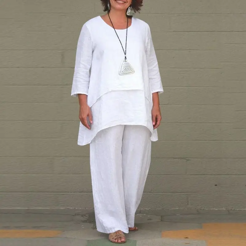 Spring Summer Solid Color Cotton Loose Fit 2 Piece Set Women O Neck Ruffle Tops Wide Leg Pants Suit Women Causal Two Piece Sets
Spring Summer Solid Color Cotton Loose Fit 2 Piece Set Women O Neck Ruffle Tops Wide Leg Pants Suit Women Causal Two Piece Sets