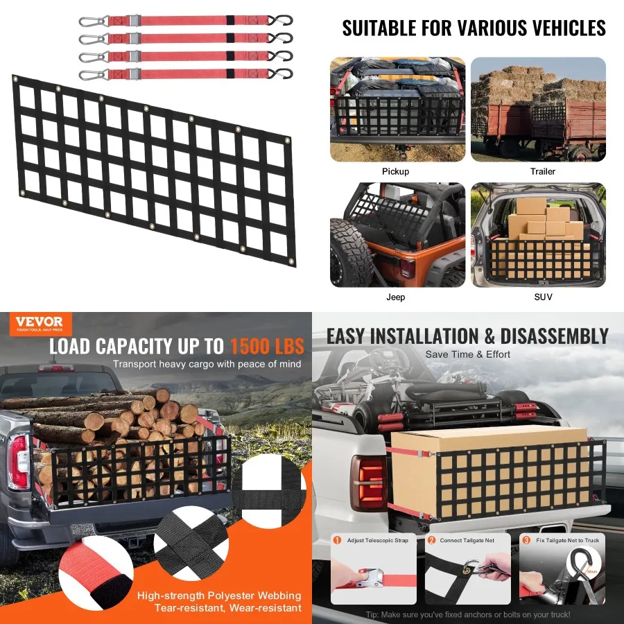 VEVOR Tailgate Net Pickup Truck Tailgate Net 54" x 18" Adjustable for Trucks
VEVOR Tailgate Net Pickup Truck Tailgate Net 54" x 18" Adjustable for Trucks