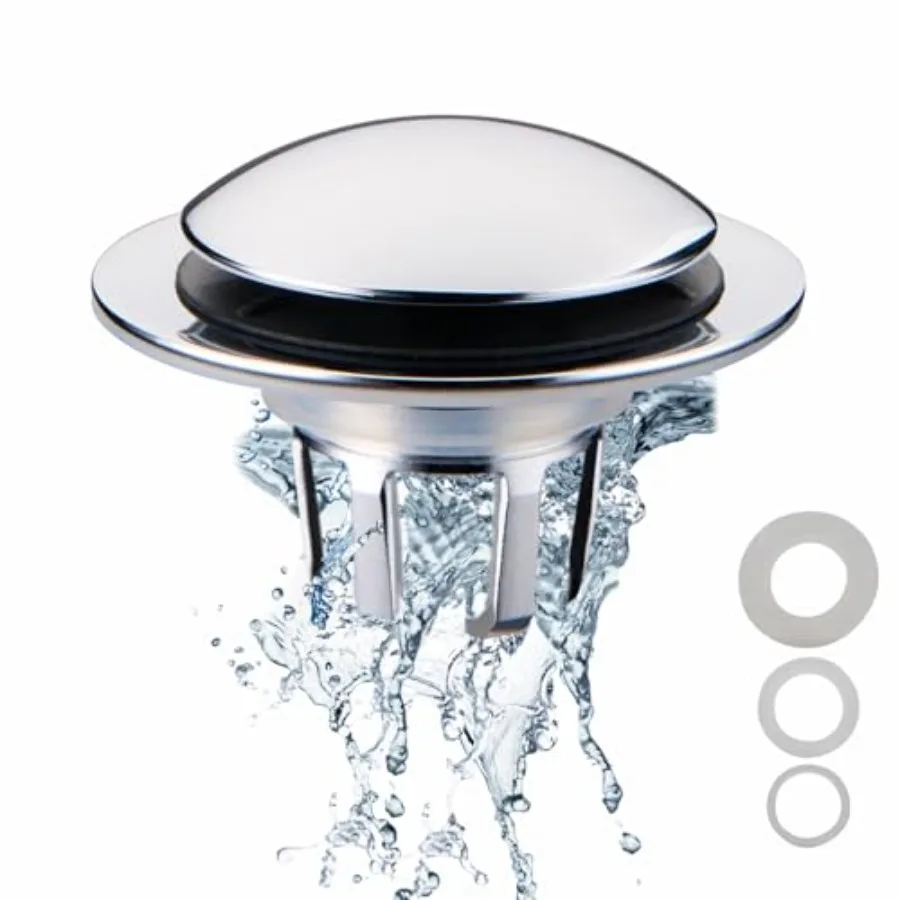 Chrome Bathroom Sink Drain Stopper, Universal Pop-Up Drain Stopper Plug Strainer with Hair Catcher for 1 1/8"-1 1/2" Drain Hole
Chrome Bathroom Sink Drain Stopper, Universal Pop-Up Drain Stopper Plug Strainer with Hair Catcher for 1 1/8"-1 1/2" Drain Hole