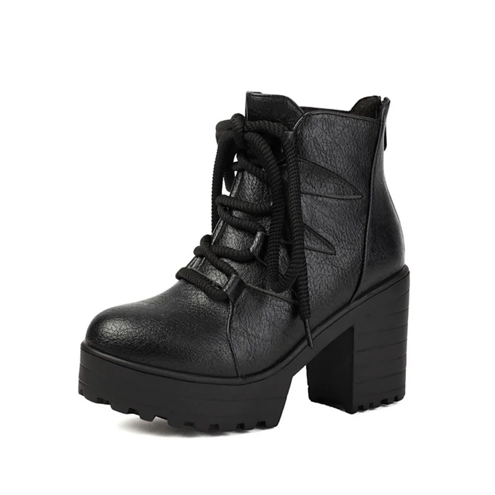 Retro Women's Chunky Heel Platform Boots Lace-up Ankle Booties with Back Zipper Plus Size 34-46 4 Colors Available 135
Retro Women's Chunky Heel Platform Boots Lace-up Ankle Booties with Back Zipper Plus Size 34-46 4 Colors Available 135