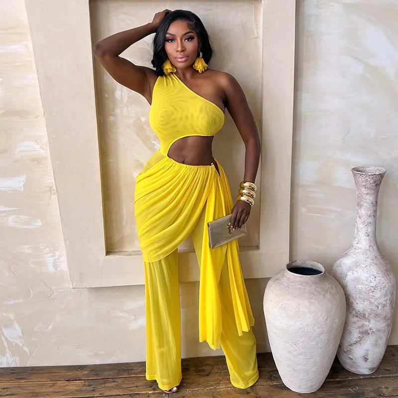 Metal Ring Ribbon Ruched See Through Mesh Jumpsuits Women Sexy Hollow Out One Shoulder Party Clubwear Overalls Vacation Outfits
Metal Ring Ribbon Ruched See Through Mesh Jumpsuits Women Sexy Hollow Out One Shoulder Party Clubwear Overalls Vacation Outfits