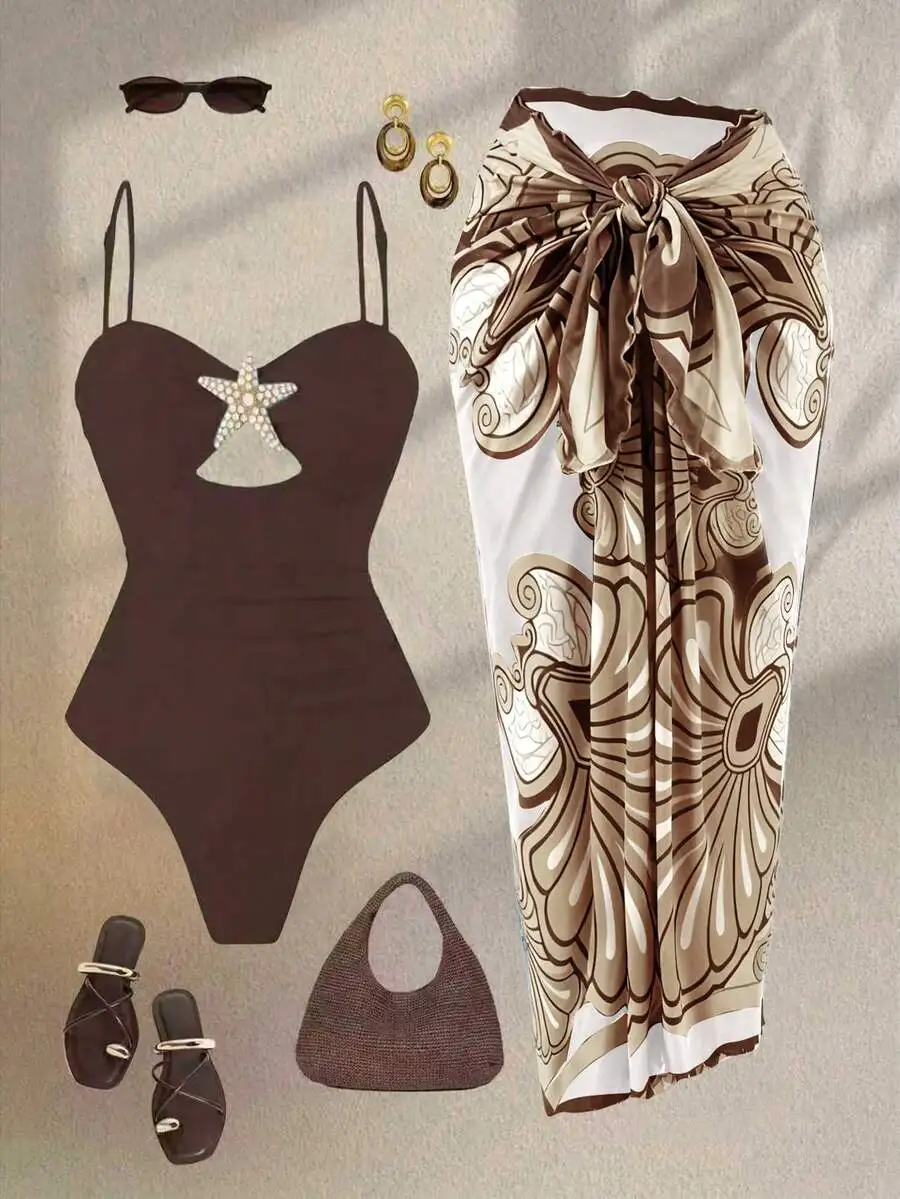 Womens One-Piece Swimsuit With Starfish Cutout And Tie-Up Maxi Skirt Set
Womens One-Piece Swimsuit With Starfish Cutout And Tie-Up Maxi Skirt Set