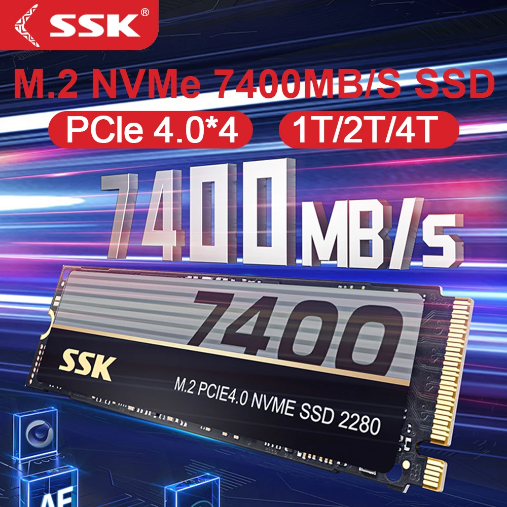 SSK M.2 NVMe SSD PCIe 4.0 7400 МБ/с SSD M.2 2280 1T 2T Внутренний игровой твердотельный накопитель Встроенный SSD для игр большой емкости
SSK M.2 NVMe SSD PCIe 4.0 7400 МБ/с SSD M.2 2280 1T 2T Внутренний игровой твердотельный накопитель Встроенный SSD для игр большой емкости