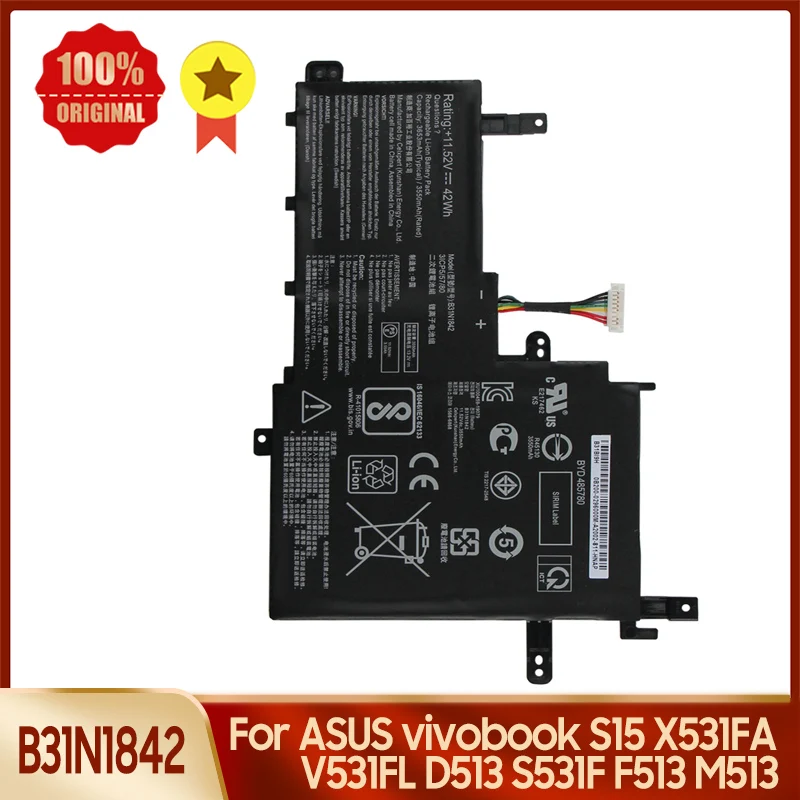 Сменный аккумулятор B31N1842 для ASUS vivobook S15 S531 X531FA V531FL D513 S531F F513 M513 3653 мАч, качественные аккумуляторы с инструментами
Сменный аккумулятор B31N1842 для ASUS vivobook S15 S531 X531FA V531FL D513 S531F F513 M513 3653 мАч, качественные аккумуляторы с инструментами