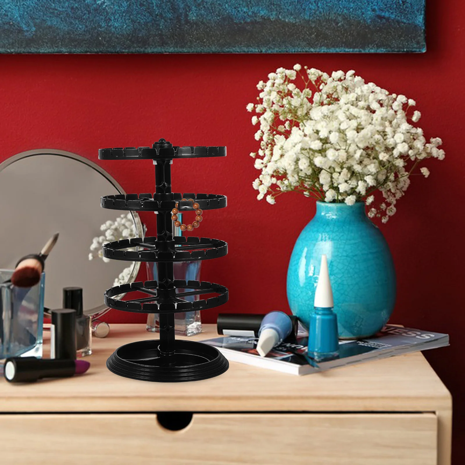 Black Plastic 3 Tier Rotating Jewelry Organizer Stand Earring Necklace Bracelet Holder Display Rack for Dresser Vanity Closet
Black Plastic 3 Tier Rotating Jewelry Organizer Stand Earring Necklace Bracelet Holder Display Rack for Dresser Vanity Closet