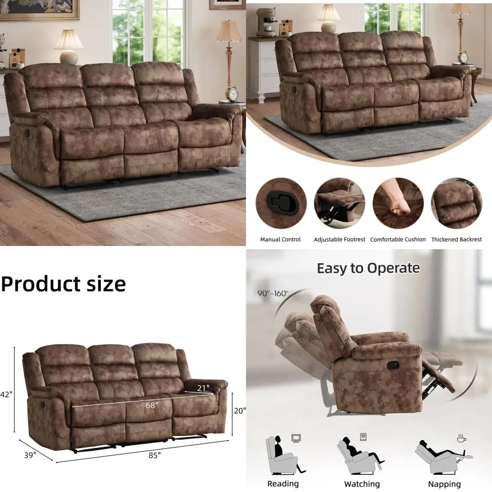 Extra Wide Modern 3 Seat Overstuffed Reclining Sofa Chair for Living Room, Breathable Soft Fabric, Manual Recliner, Comfortable
Extra Wide Modern 3 Seat Overstuffed Reclining Sofa Chair for Living Room, Breathable Soft Fabric, Manual Recliner, Comfortable