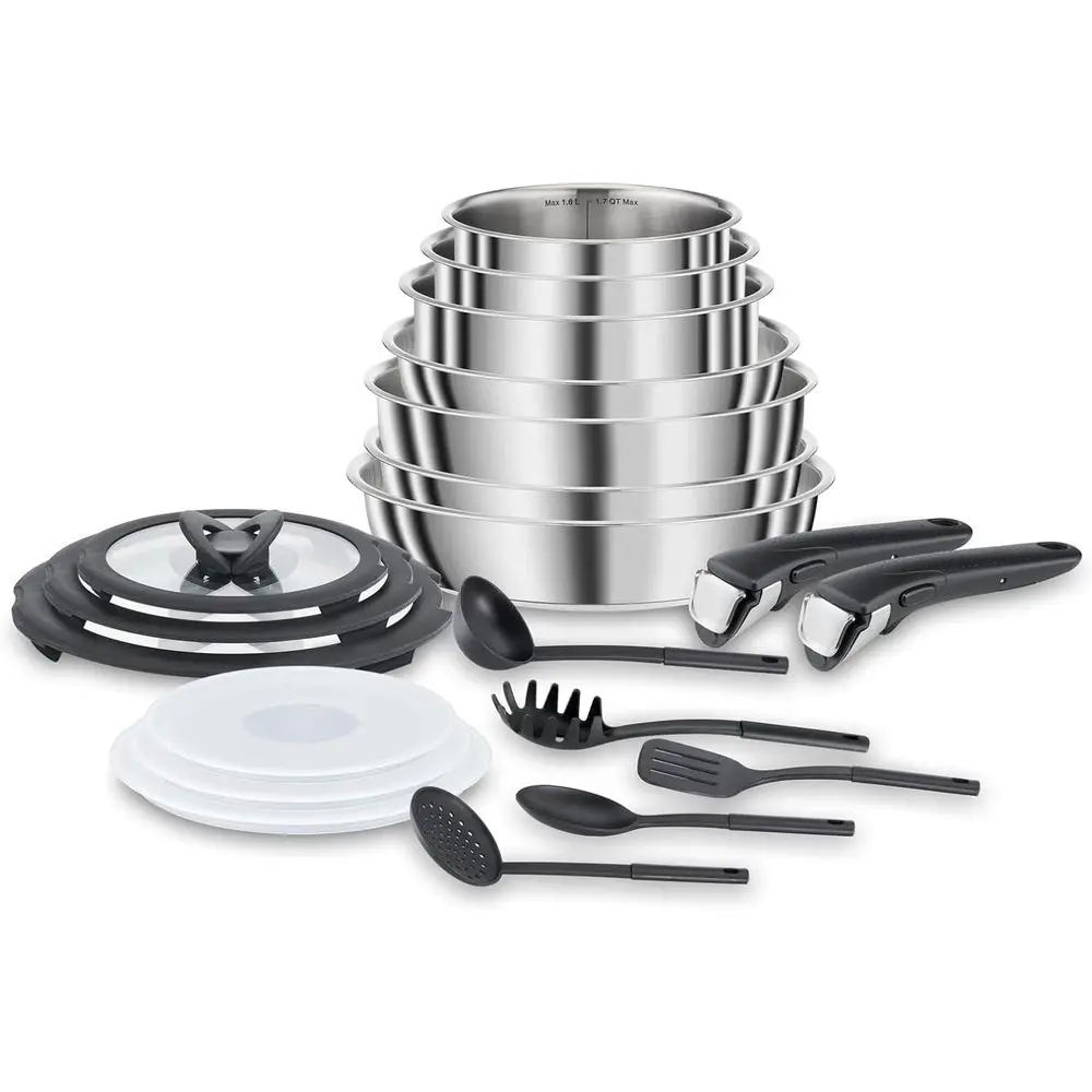 Stainless Steel Induction Cookware Set, 18/10 Grade, Grey, 20-Piece
Stainless Steel Induction Cookware Set, 18/10 Grade, Grey, 20-Piece