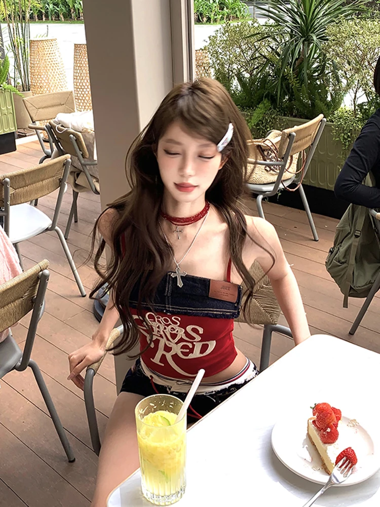 American Cool Spicy Denim Patchwork Strap Vest Women's Summer Design Sensation Tight ortie Belly Baring Versatile Top
American Cool Spicy Denim Patchwork Strap Vest Women's Summer Design Sensation Tight ortie Belly Baring Versatile Top