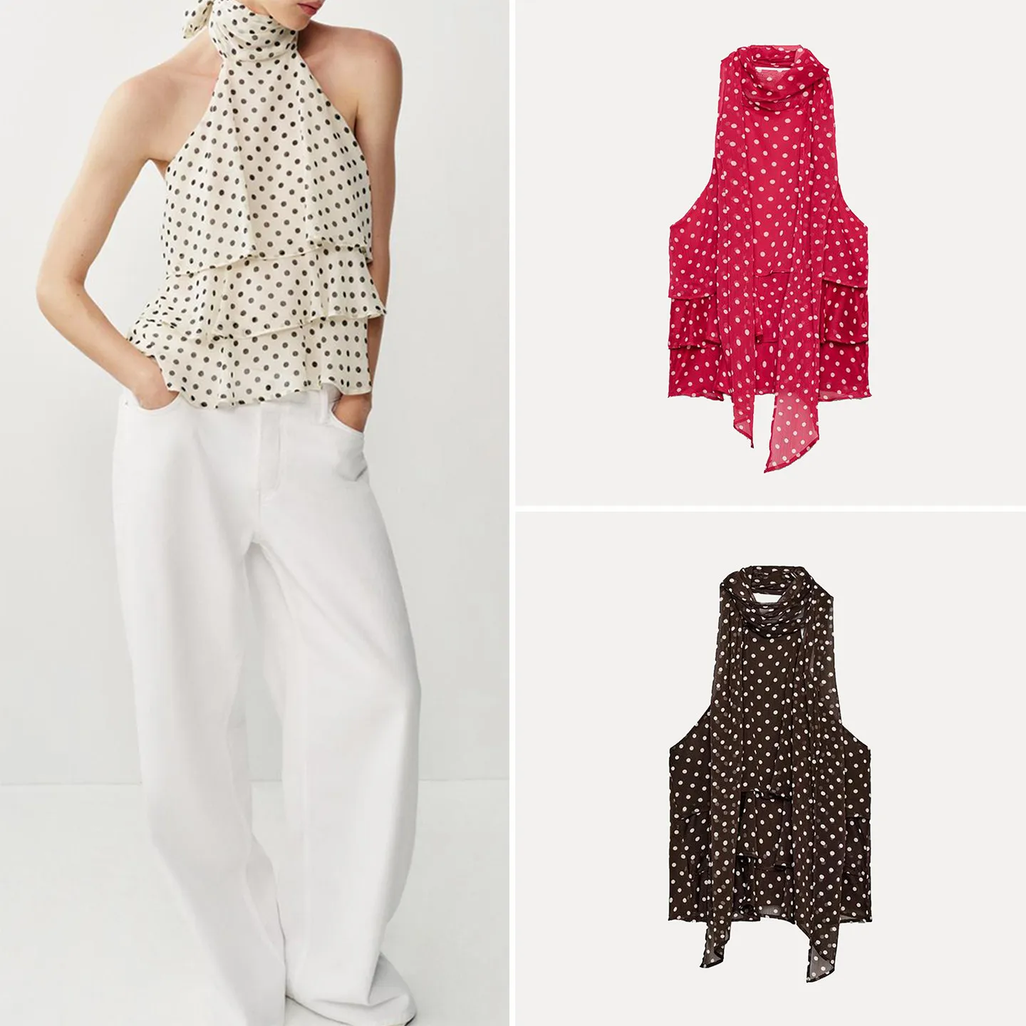 Women's Summer Fashion Backless Polka Dot Layered Decoration Hanging Neckline Shirt Short Length Sleeveless European Style
Women's Summer Fashion Backless Polka Dot Layered Decoration Hanging Neckline Shirt Short Length Sleeveless European Style