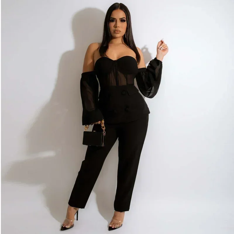 GUWU Off Shoulder Mesh Patchwork Blazer and Pants Suit Matching Two 2 Piece Set Outfits Fitness Women Tracksuit
GUWU Off Shoulder Mesh Patchwork Blazer and Pants Suit Matching Two 2 Piece Set Outfits Fitness Women Tracksuit