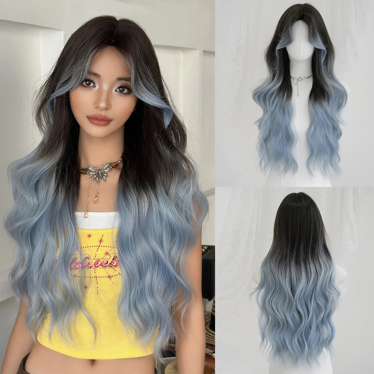 NAMM Long Wavy Black Wigs for Women Gradient Blue Wigs Center Parting Fluffy Natural Wig Synthetic Heat Resistant Fiber Wigs
NAMM Long Wavy Black Wigs for Women Gradient Blue Wigs Center Parting Fluffy Natural Wig Synthetic Heat Resistant Fiber Wigs