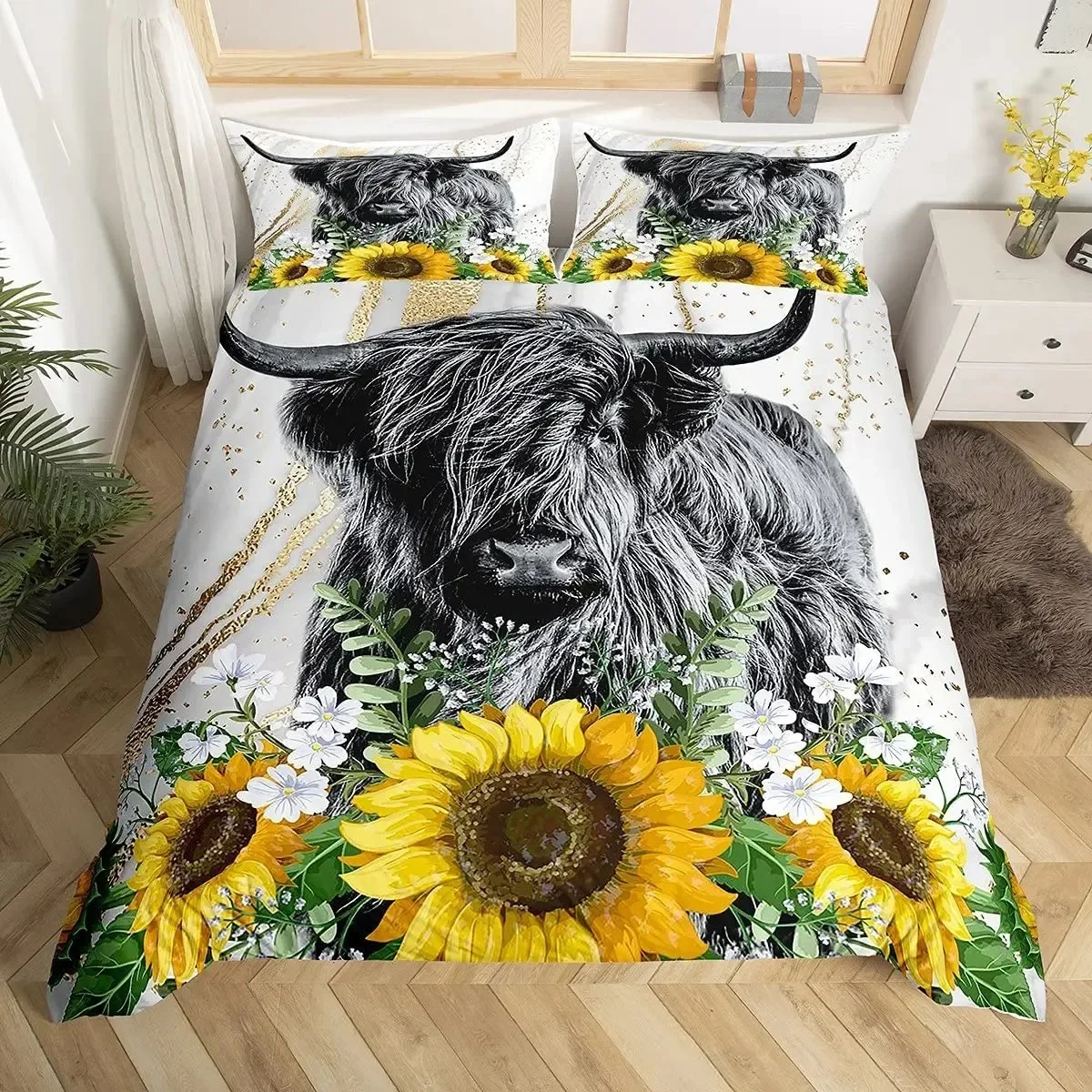 Highland Cow Sunflower Duvet Cover Set Full,Bull Cattle Smoky Mountain Bedding Set Western Animal Farmhouse Cow Comforter Cover
Highland Cow Sunflower Duvet Cover Set Full,Bull Cattle Smoky Mountain Bedding Set Western Animal Farmhouse Cow Comforter Cover