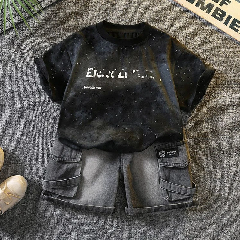 Baby Boys Clothing 2pcs Set Fashion Letter Printing T-shirt + Short Jeans Set Summer Kids Cotton Short Sleeve Denim Shorts Suits
Baby Boys Clothing 2pcs Set Fashion Letter Printing T-shirt + Short Jeans Set Summer Kids Cotton Short Sleeve Denim Shorts Suits