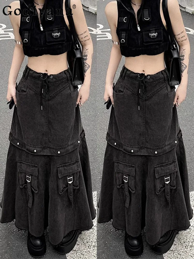 Girl Spring Summer New Two Wear Detachable Heavy Industry Mini Denim Skirt American High Waist Lace-up Black A-line Long Skirts
Girl Spring Summer New Two Wear Detachable Heavy Industry Mini Denim Skirt American High Waist Lace-up Black A-line Long Skirts