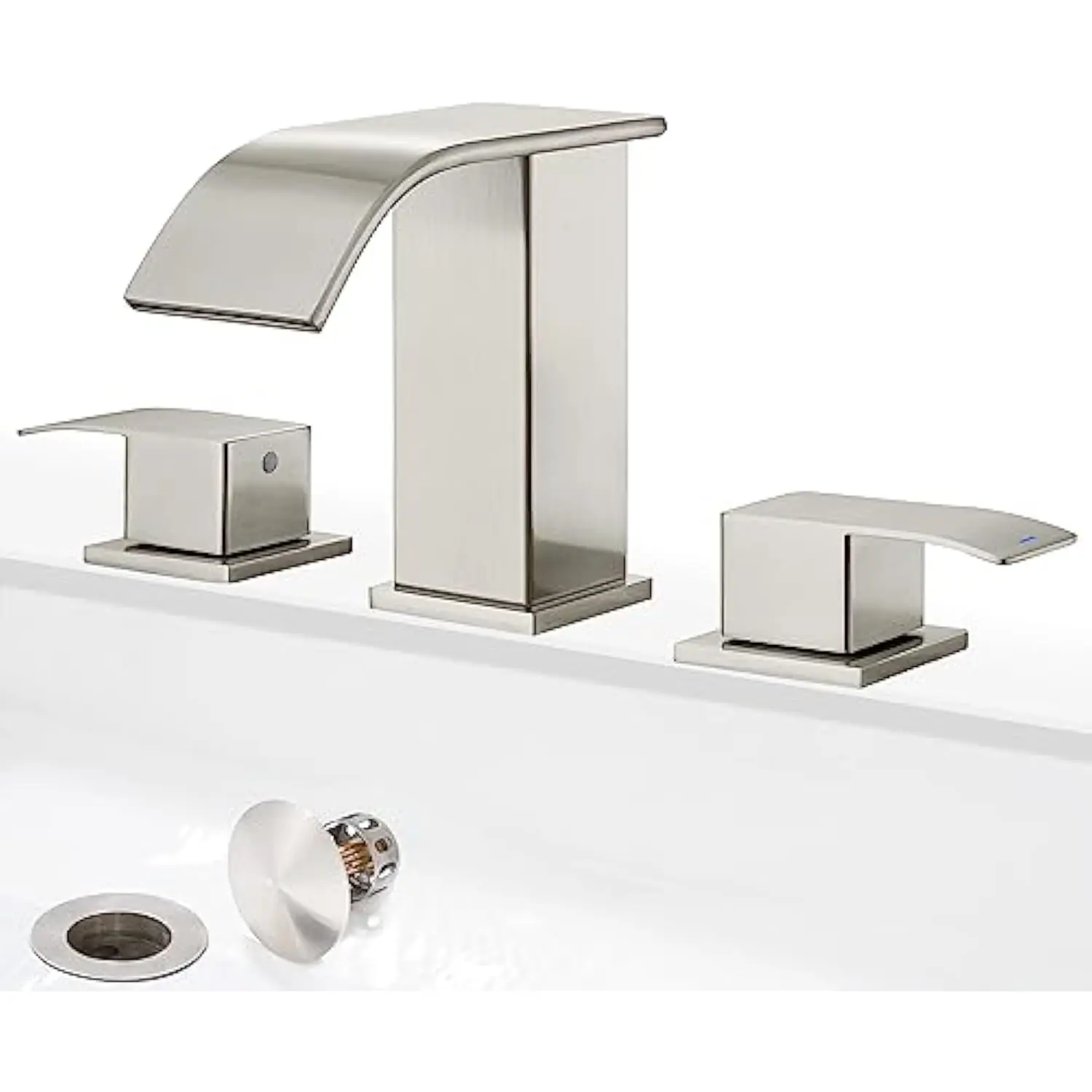 Waterfall Bathroom Faucets for Sink 3 Hole - Brushed Nickel Bathroom Faucet with Pop-Up Drain, 8 Inch Widespread Bathroom Sink
Waterfall Bathroom Faucets for Sink 3 Hole - Brushed Nickel Bathroom Faucet with Pop-Up Drain, 8 Inch Widespread Bathroom Sink