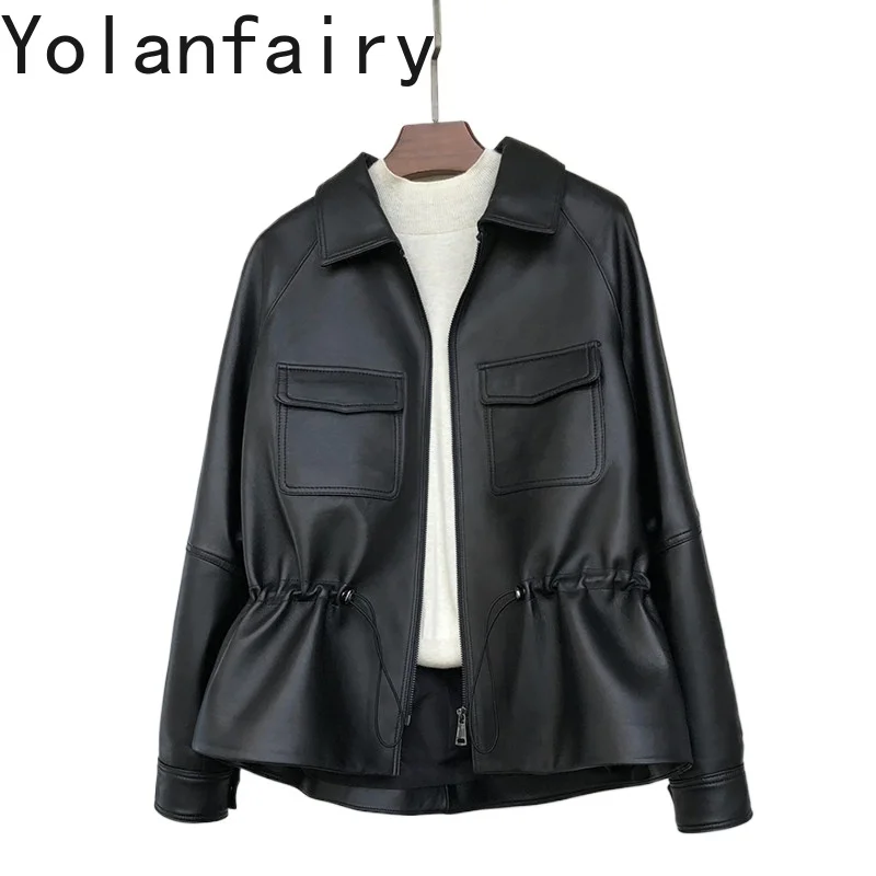 YOLANFAIRY High-end 100% Real Sheepskin Genuine Leather Jacket Women 2026 Fashion Waisted Black Leather Coat Shirt Collar Chic
YOLANFAIRY High-end 100% Real Sheepskin Genuine Leather Jacket Women 2026 Fashion Waisted Black Leather Coat Shirt Collar Chic