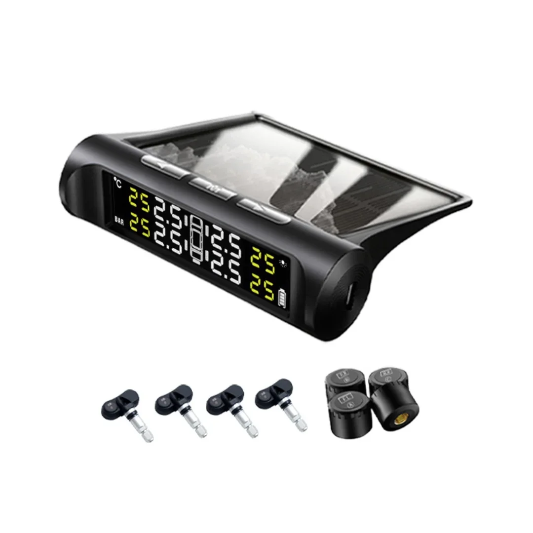 Tire Pressure Monitoring System Wireless Solar TPMS, Tire Pressure Monitor Installed on Windowshield with 4 External Sensors
Tire Pressure Monitoring System Wireless Solar TPMS, Tire Pressure Monitor Installed on Windowshield with 4 External Sensors