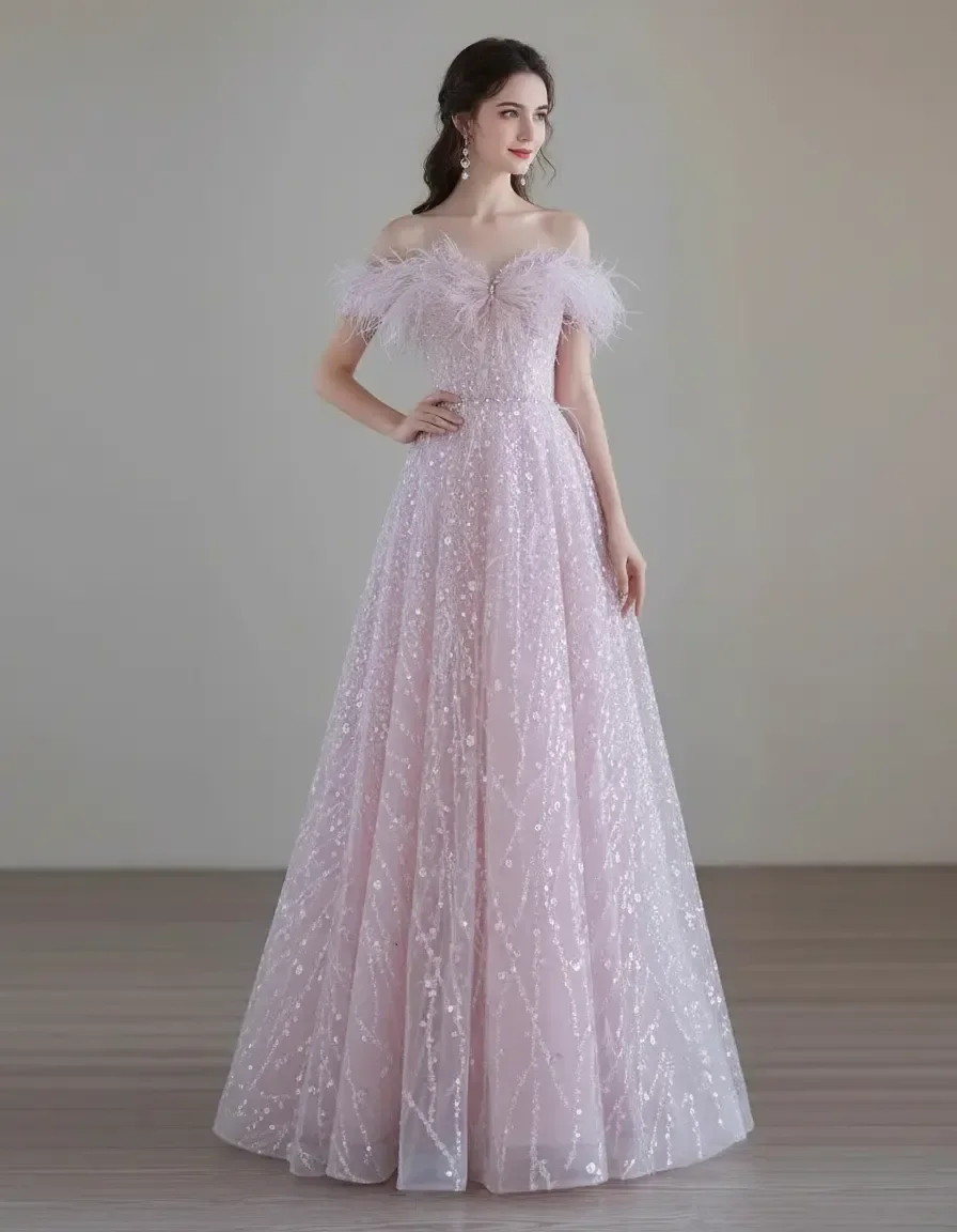 Pink Feather Off Shoulder Evening Dress A-Line Floor Length for Wedding Guest Quinceanera Graduation Birthday Banquet
Pink Feather Off Shoulder Evening Dress A-Line Floor Length for Wedding Guest Quinceanera Graduation Birthday Banquet