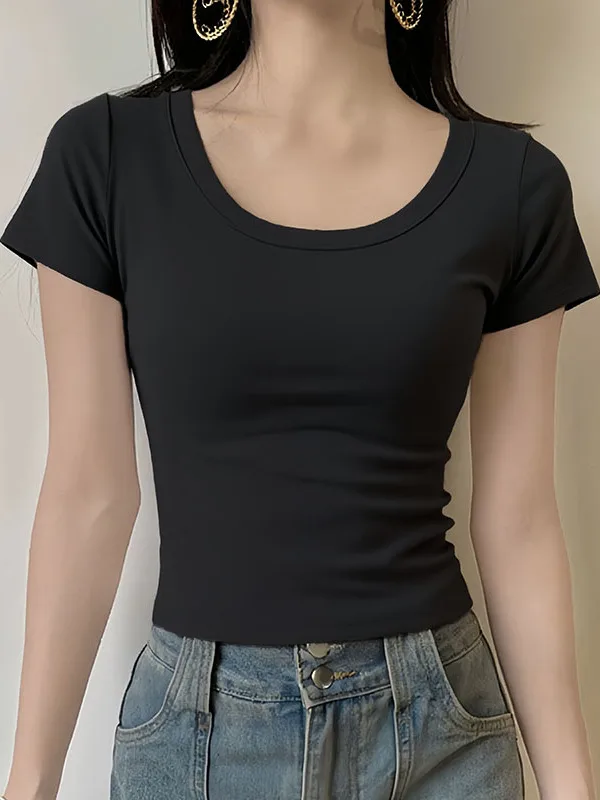 Повседневная шикарная футболка ort Sve U-Ne, женская универсальная футболка с высокой талией и высокой талией, корейский хлопковый топ Sle Bla... 
Повседневная шикарная футболка ort Sve U-Ne, женская универсальная футболка с высокой талией и высокой талией, корейский хлопковый топ Sle Bla...