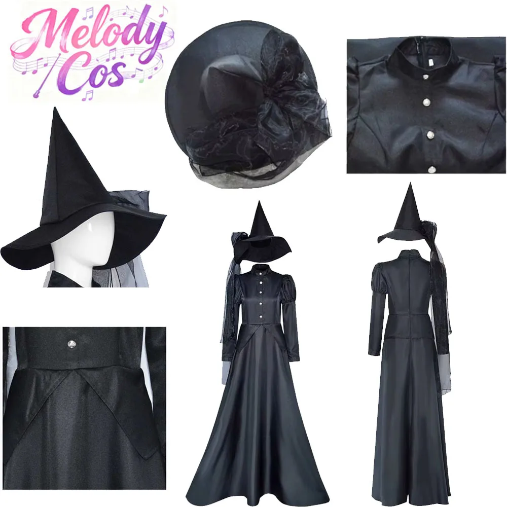 Movie Wiked Cosplay Elphaba Black Dress Hat Set Halloween Carnival Fancy Party Disguise Costume Suit for Adult Women Female
Movie Wiked Cosplay Elphaba Black Dress Hat Set Halloween Carnival Fancy Party Disguise Costume Suit for Adult Women Female
