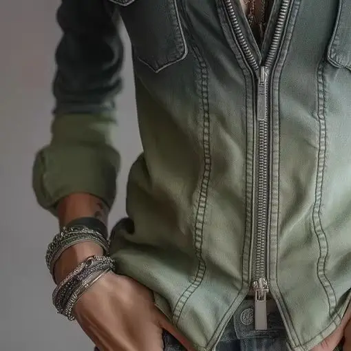 Женская повседневная джинсовая блузка на молнии, приталенная, однотонная с градиентом, винтажная, с длинным рукавом, отложным воротником, модная рубашка для ранней весны
Женская повседневная джинсовая блузка на молнии, приталенная, однотонная с градиентом, винтажная, с длинным рукавом, отложным воротником, модная рубашка для ранней весны