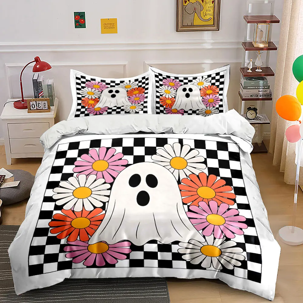 Ghost with colorful flowers on checkerboard Printed Duvet Cover Set 1 Duvet Cover+2 Pillowcase Multi Size Bedroom Bedding Decor
Ghost with colorful flowers on checkerboard Printed Duvet Cover Set 1 Duvet Cover+2 Pillowcase Multi Size Bedroom Bedding Decor