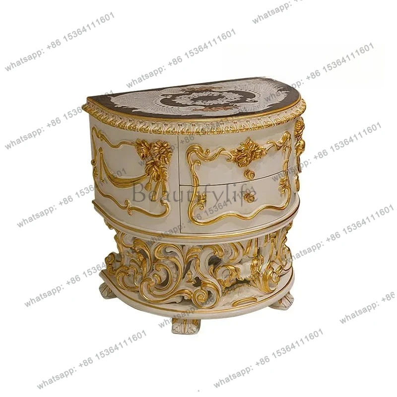 European solid wood bedside table French luxury gold-painted carved bedroom locker high-end furniture
European solid wood bedside table French luxury gold-painted carved bedroom locker high-end furniture
