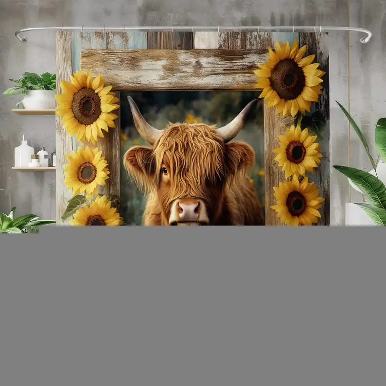 Highland Cow Shower Curtain, Waterproof Fabric Bath Curtain, Rustic Farmhouse Bathroom Decor, Sunflower Western Country Design
Highland Cow Shower Curtain, Waterproof Fabric Bath Curtain, Rustic Farmhouse Bathroom Decor, Sunflower Western Country Design