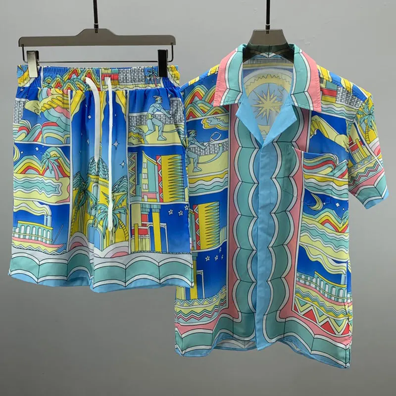 Summer Short-sleeved Shirt Set Quality Contrasting Graphic Print Lapel Streetwear Shirt Suit Short Top For Men Casual Set Homme
Summer Short-sleeved Shirt Set Quality Contrasting Graphic Print Lapel Streetwear Shirt Suit Short Top For Men Casual Set Homme