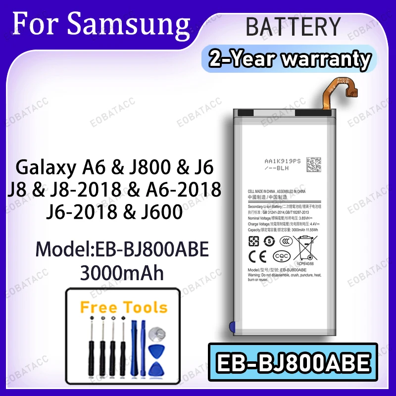 3000mAh EB-BJ800ABE Replacement Battery for Samsung Galaxy A6/J800/J6 with Repair Tools Kit
3000mAh EB-BJ800ABE Replacement Battery for Samsung Galaxy A6/J800/J6 with Repair Tools Kit
