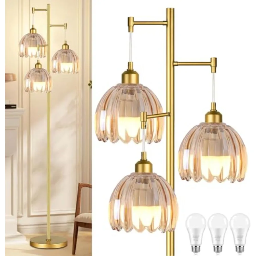Gold Floor Lamps for Living Room Vintage Floor Lamp with Glass Lmapshape and Three Led Bulb, Glass Floor Lamps Brass Mid Centur
Gold Floor Lamps for Living Room Vintage Floor Lamp with Glass Lmapshape and Three Led Bulb, Glass Floor Lamps Brass Mid Centur