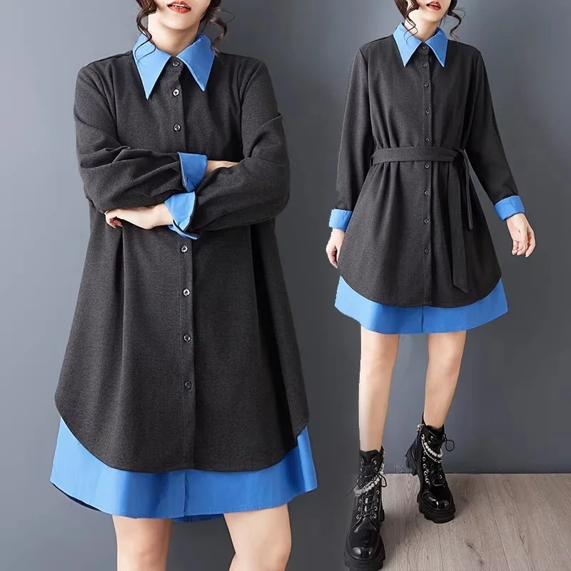Trendy 2026 Oversized Shirt Dress Jacket - Fake Two Pieces with Contrast Color Splicing, Spring Casual Long Blouse Coat for Lady
Trendy 2026 Oversized Shirt Dress Jacket - Fake Two Pieces with Contrast Color Splicing, Spring Casual Long Blouse Coat for Lady