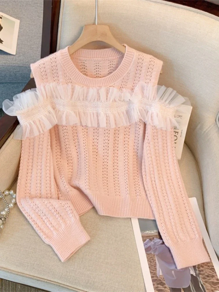 Autumn Sweet Y2k Women Hollow Out Pullovers Patchwork Gauze Tender Tender Pullovers Fashion Casual Off Shoulder Jumpers Japanese
Autumn Sweet Y2k Women Hollow Out Pullovers Patchwork Gauze Tender Tender Pullovers Fashion Casual Off Shoulder Jumpers Japanese