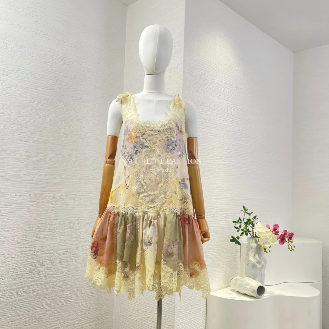 Pure Cotton Mixed Color 2025 New High Quality Lace Patchwork Vintage Sleeveless Women Holiday Mini Dress
Pure Cotton Mixed Color 2025 New High Quality Lace Patchwork Vintage Sleeveless Women Holiday Mini Dress