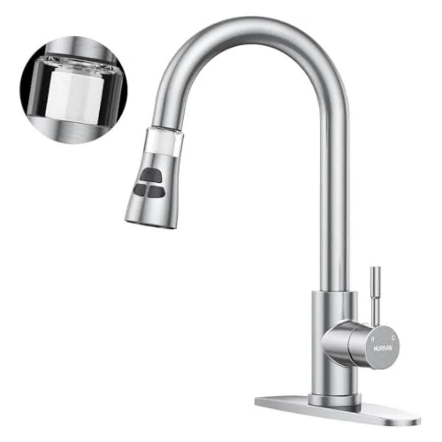 Kitchen Faucet With Pull Down Sprayer, Brushed Water Filter Faucets, High Arc Single Handle Kitchen Sink Faucet 1 or 3 Hole, Ut
Kitchen Faucet With Pull Down Sprayer, Brushed Water Filter Faucets, High Arc Single Handle Kitchen Sink Faucet 1 or 3 Hole, Ut