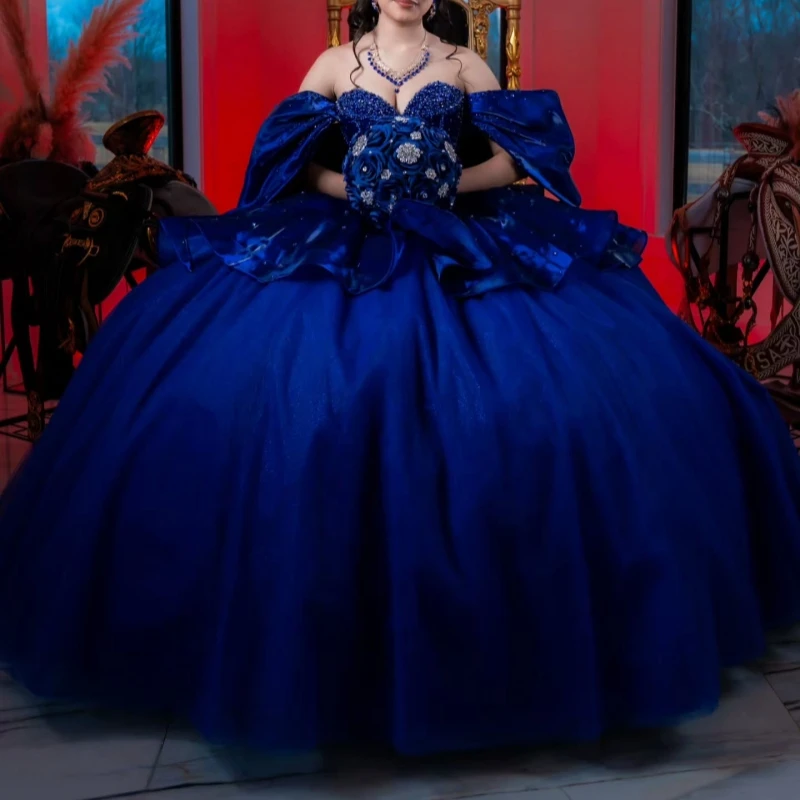 Royal Blue Shiny Ball Gown Quinceanera Dresses Beading Crystal Bow Tull Corset Off Shoulder Sweet 16 Dress vestidos 15 de anos
Royal Blue Shiny Ball Gown Quinceanera Dresses Beading Crystal Bow Tull Corset Off Shoulder Sweet 16 Dress vestidos 15 de anos