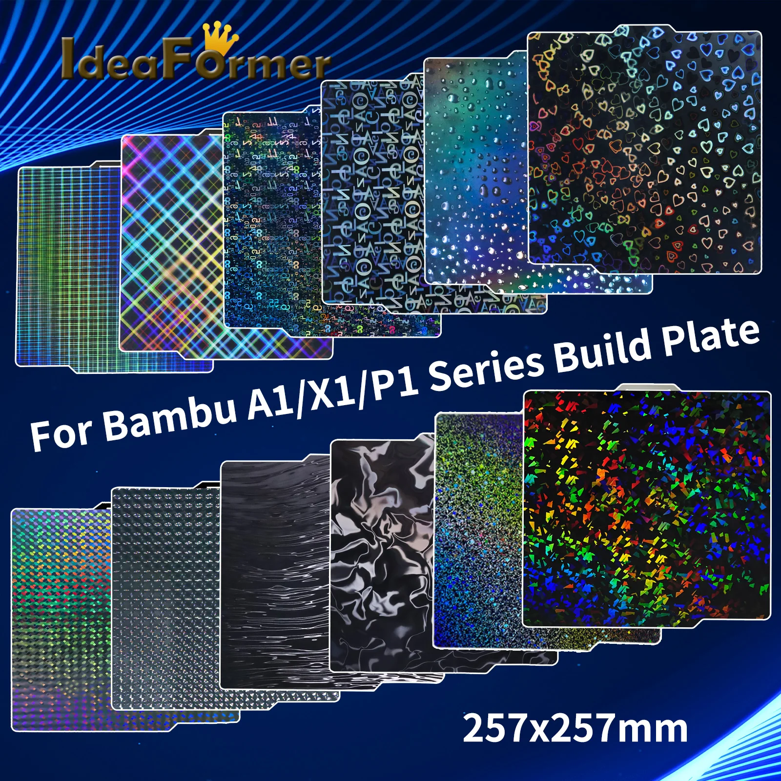 Для Bambu Lab A1/P1P/P1S/X1C/X1/X1E PEI PET 257 × 257 мм, двухсторонняя сборная пластина, Модернизированный тепловой стол для детали лабораторного 3D-принтера Bambu. 
Для Bambu Lab A1/P1P/P1S/X1C/X1/X1E PEI PET 257 × 257 мм, двухсторонняя сборная пластина, Модернизированный тепловой стол для детали лабораторного 3D-принтера Bambu.