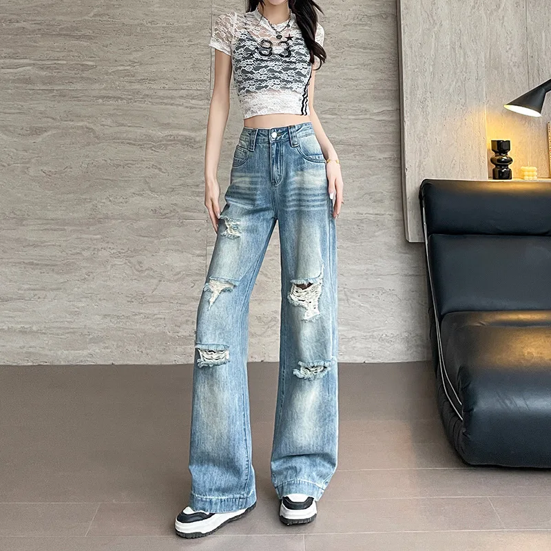 Vintage Printed Jeans Female Spring and Summer Loose Wide-Leg Pants Thin High Waist Straight Pants Design Sense of Drag Pants
Vintage Printed Jeans Female Spring and Summer Loose Wide-Leg Pants Thin High Waist Straight Pants Design Sense of Drag Pants