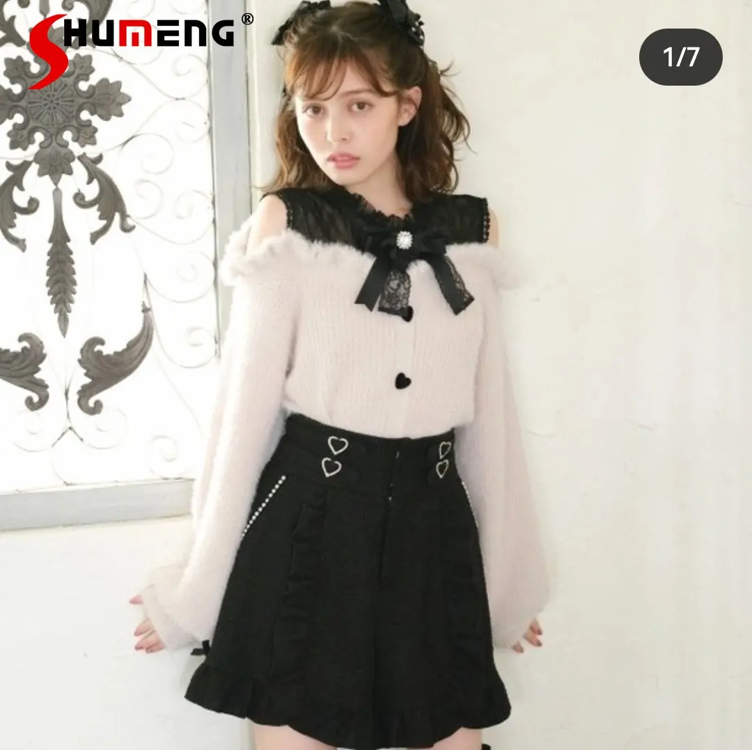 Japanese Style Autumn Winter Soft Warm Lace Off Shoulder Heart Buckle Plush Sweater Girl Women Pullover Mink Hair Knit Sweater
Japanese Style Autumn Winter Soft Warm Lace Off Shoulder Heart Buckle Plush Sweater Girl Women Pullover Mink Hair Knit Sweater
