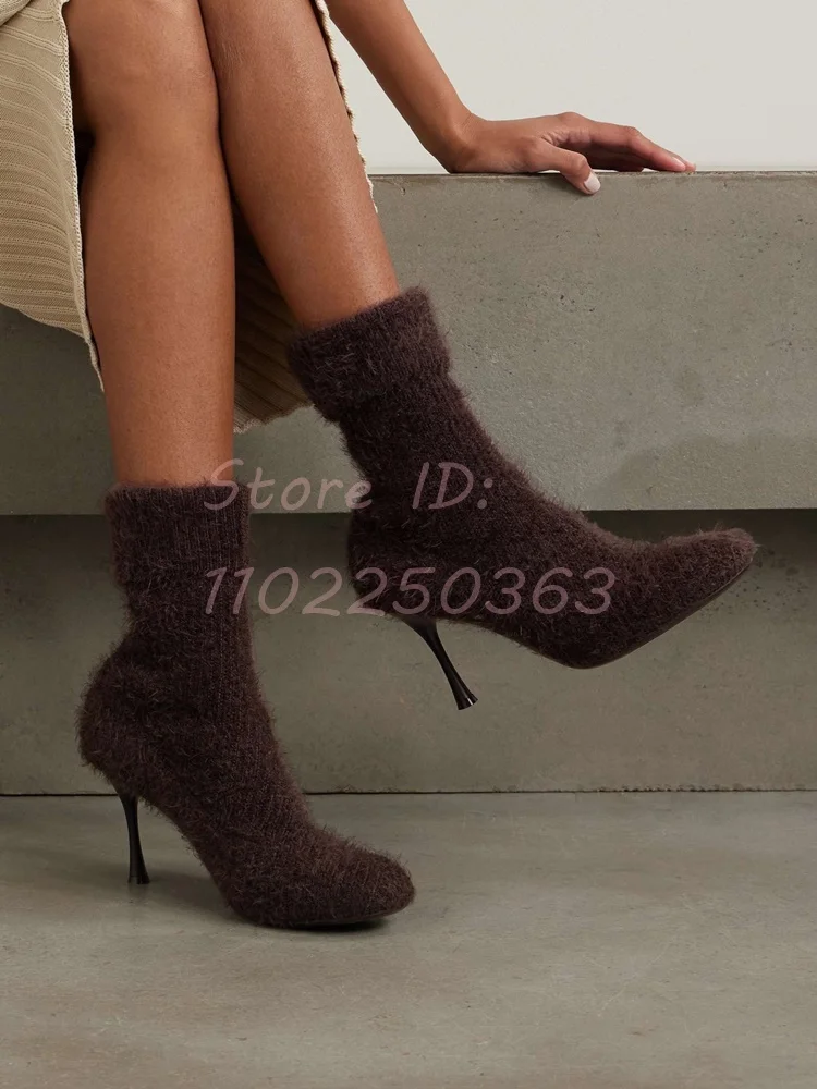Faux Fur Thin Heel Socks Boots Retro Solid Round Toe Elastic Band Mid-calf Boots Stilettos 2025 Women's Winter New Fashion Shoes
Faux Fur Thin Heel Socks Boots Retro Solid Round Toe Elastic Band Mid-calf Boots Stilettos 2025 Women's Winter New Fashion Shoes