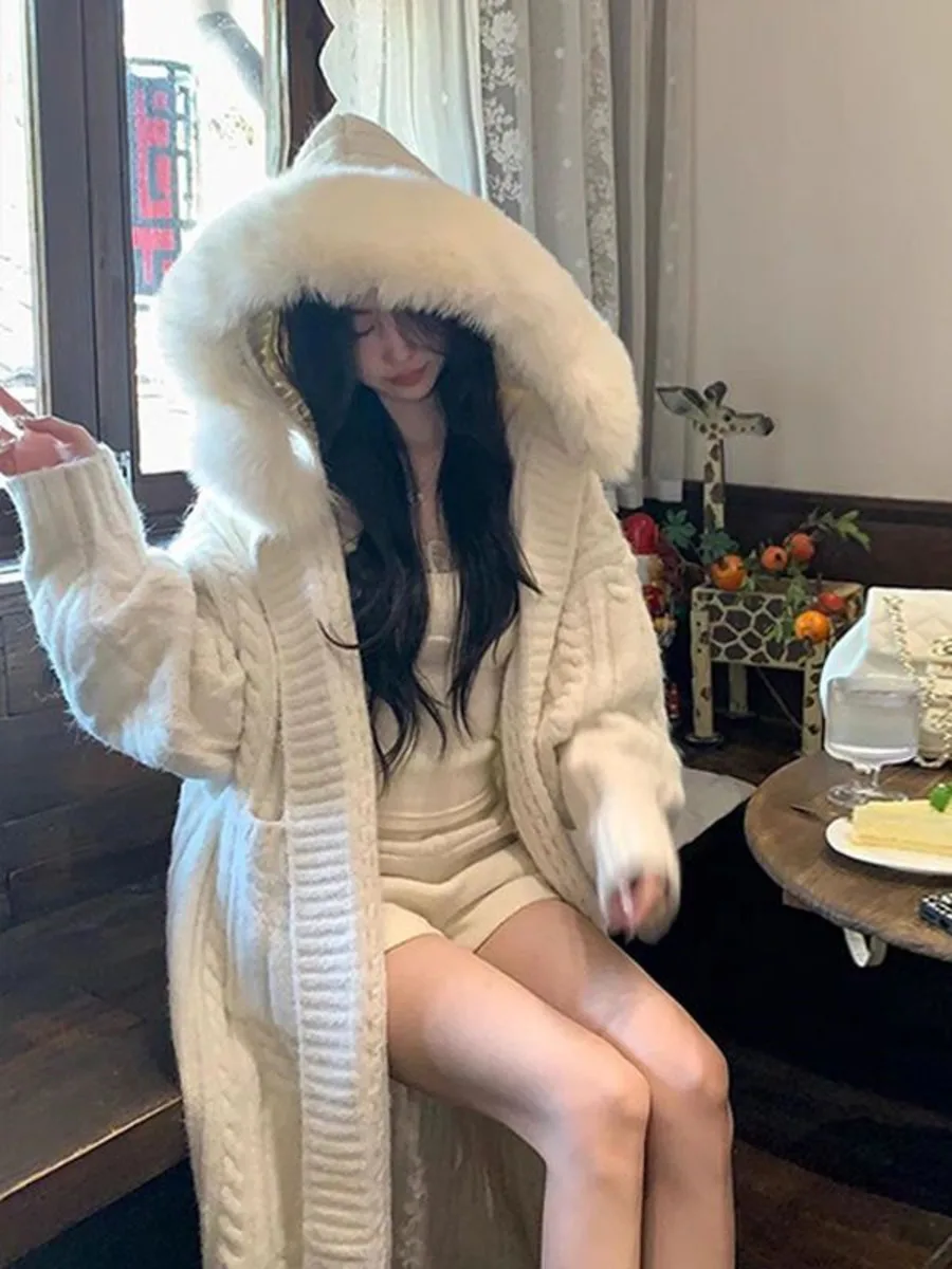 Меховые свитера с капюшоном, женские кардиганы, утепленная длинная осенняя куртка, женская свободная простая повседневная трикотажная одежда для отдыха
Меховые свитера с капюшоном, женские кардиганы, утепленная длинная осенняя куртка, женская свободная простая повседневная трикотажная одежда для отдыха