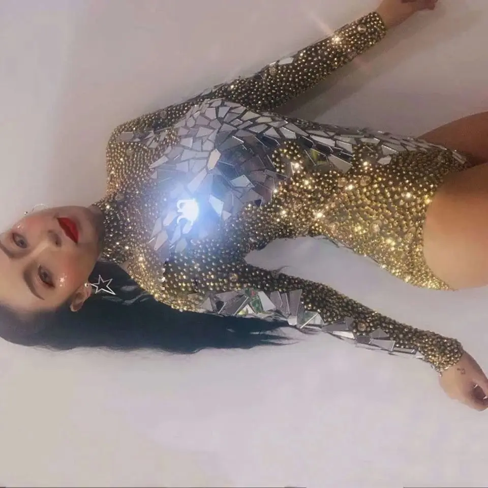 Shining Gold Rhinestones Mirrors Bodysuit Women's Birthday Celebrate Party Outfit DS Bar Singer Dancer Show Performance Costume
Shining Gold Rhinestones Mirrors Bodysuit Women's Birthday Celebrate Party Outfit DS Bar Singer Dancer Show Performance Costume